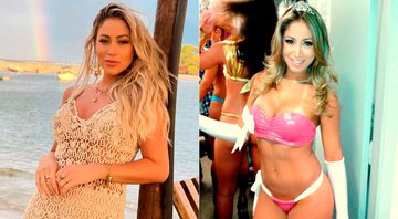 Carol em foto atual e em 2012, nos bastidores do programa Pânico - Foto: Reprodução/ Instagram@carolnarizinho e Twitter