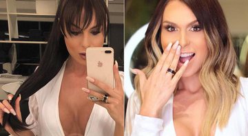 Fernanda Lacerda com o look que rendeu comparações ao ex-BBB Serginho, e atualmente - Foto: Reprodução/ Instagram