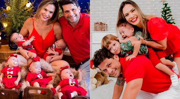 Mariana Mazelli e Jayme Reizen com os cinco filhos, nascidos em 2019 - Foto: Reprodução/ Instagram@quintuploscapixabas e @paulafreirefotografa