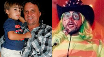 Roberto Bettini com o filho, Ítalo, e caracterizado como Dengue, na época do Xou da Xuxa - Foto: Arquivo pessoal